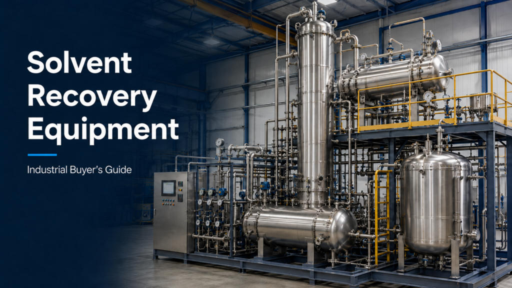 industrial solvent recovery equipment with distillation column condenser and receiver tank