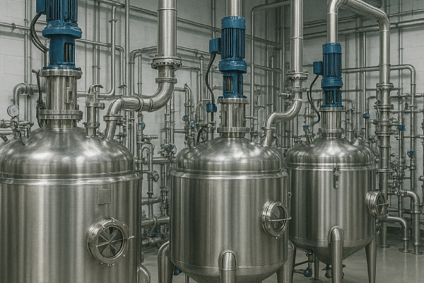 Agrochemical reaction area with stainless steel reactors for DMF, NMP and DMSO solvent recovery
