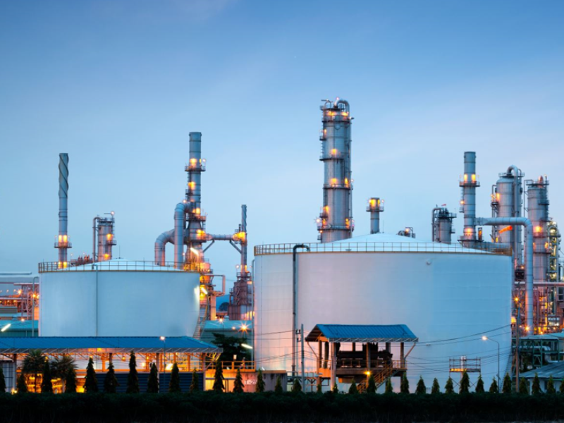 Petrochemical industry distillation and separation equipment in a modern chemical plant