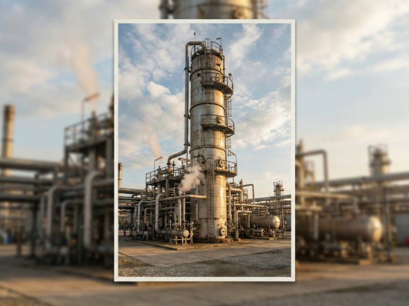 Industrial fractional distillation column illustrating vapor–liquid equilibrium stages